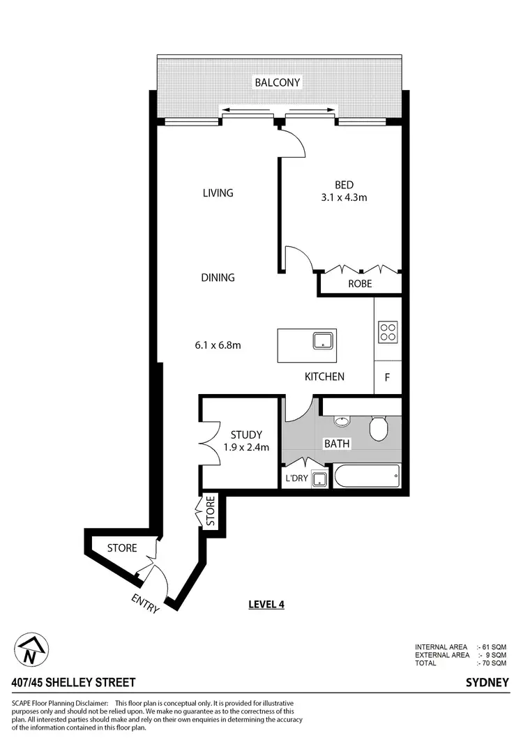 Floorplan of Homely apartment listing, 407/45-49 Shelley Street, Sydney NSW 2000
