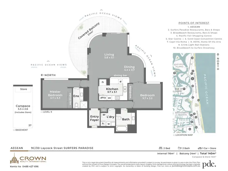 Floorplan of Homely apartment listing, Level 9/9C/30 Laycock Street, Surfers Paradise QLD 4217