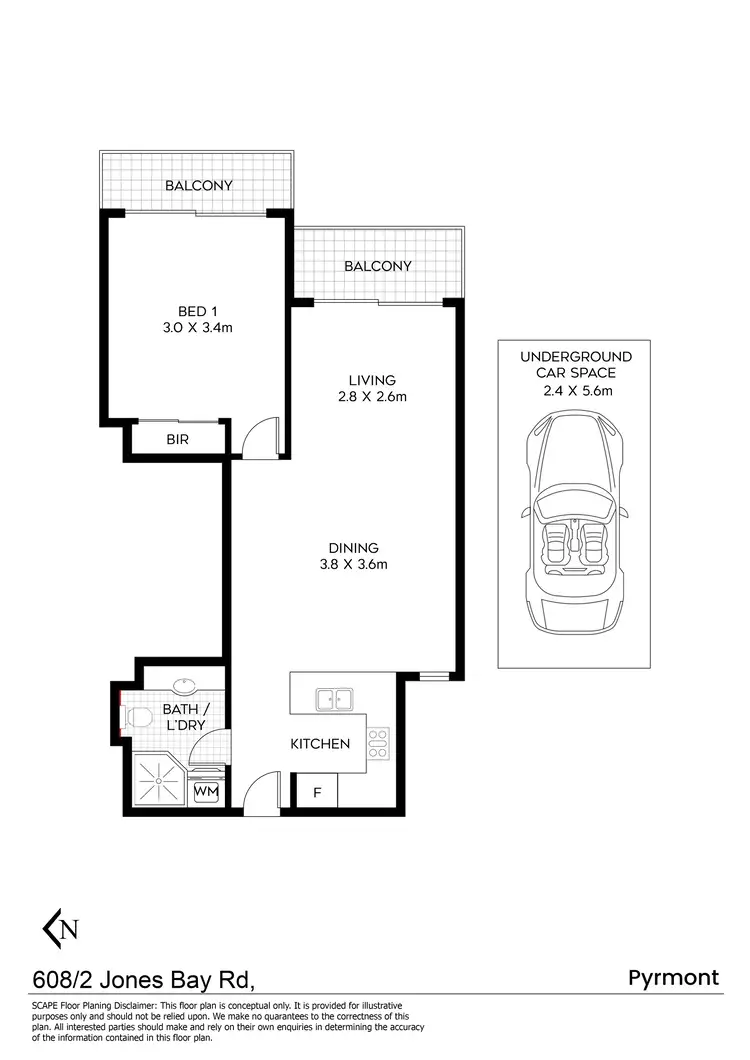 Floorplan of Homely apartment listing, 608/2 Jones Bay Road, Pyrmont NSW 2009