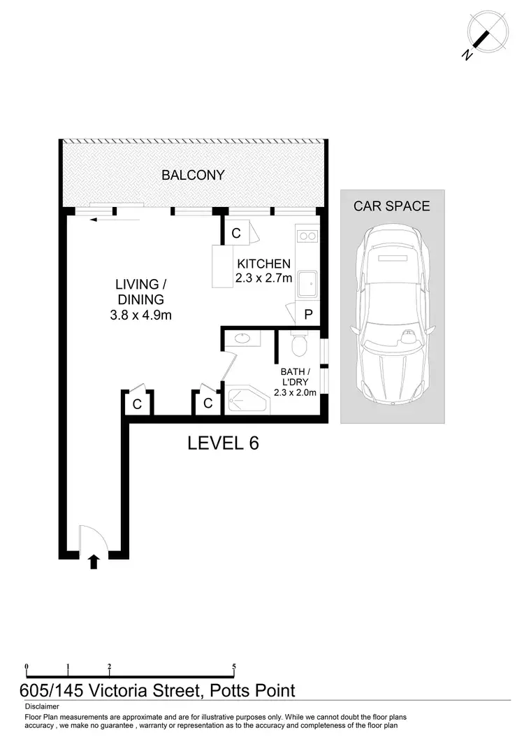 Floorplan of Homely studio listing, 605/145 Victoria Street, Potts Point NSW 2011