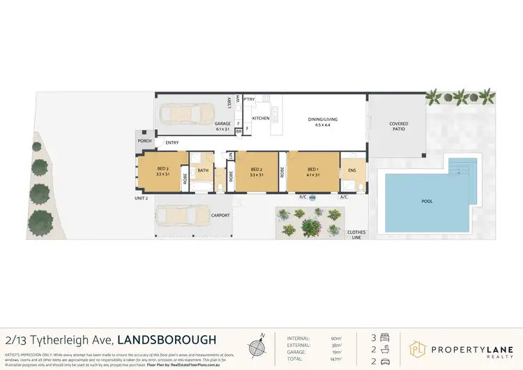 Floorplan of Homely semi-detached listing, 2/13 Tytherleigh Avenue, Landsborough QLD 4550