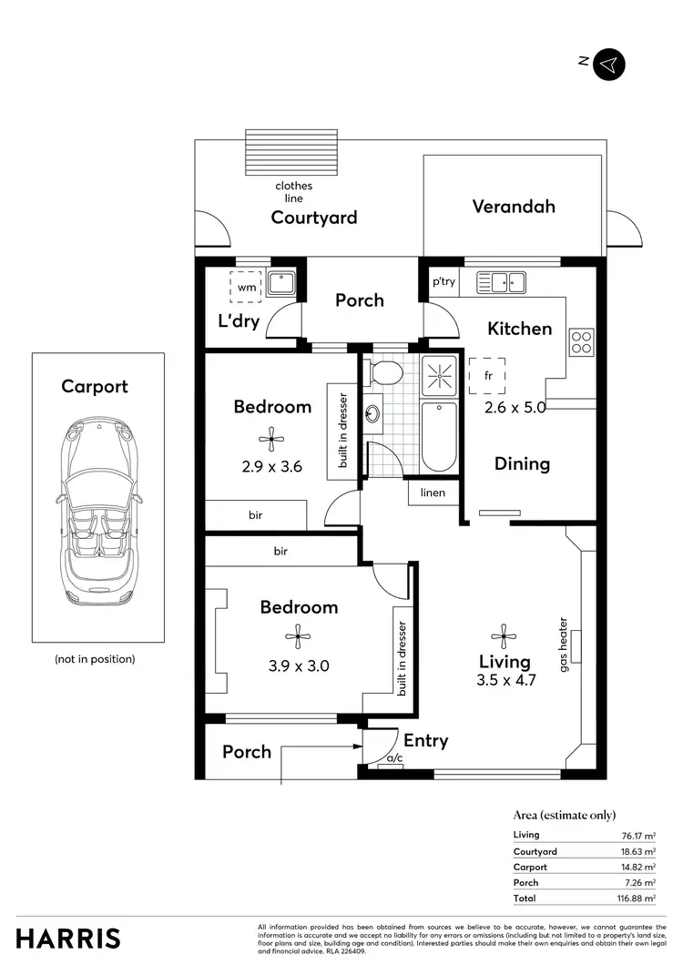 Floorplan of Homely unit listing, 2/295 Sir Donald Bradman Drive, Brooklyn Park SA 5032