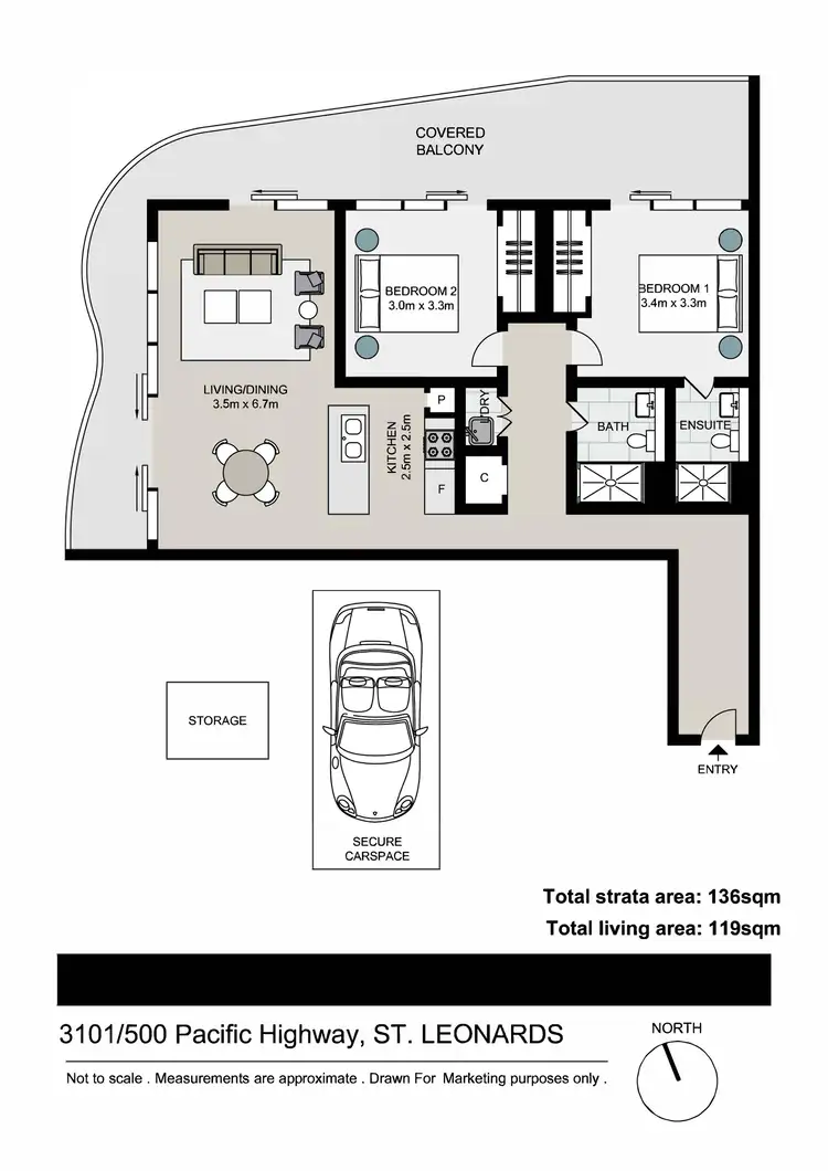 Floorplan of Homely apartment listing, 3101/500 Pacific Highway, St Leonards NSW 2065