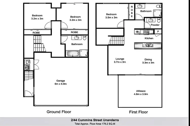 Floorplan of Homely townhouse listing, 2/44 Cummins Street, Unanderra NSW 2526