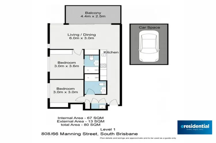 Floorplan of Homely unit listing, 908/66 Manning Street, South Brisbane QLD 4101