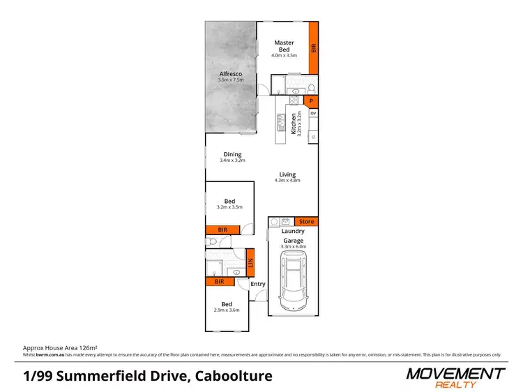 Floorplan of Homely semi-detached listing, 1/99 Summerfields Drive, Caboolture QLD 4510