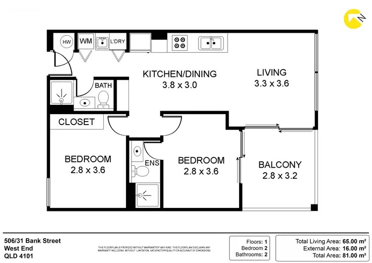 Floorplan of Homely unit listing, Level 5/506/31 Bank Street, West End QLD 4101