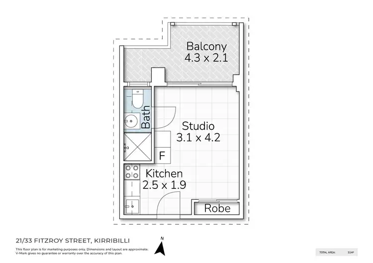 Floorplan of Homely studio listing, 21/33 Fitzroy Street, Kirribilli NSW 2061