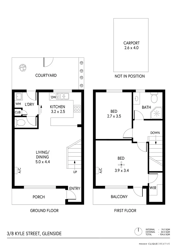 Floorplan of Homely townhouse listing, 3/8 Kyle Street, Glenside SA 5065