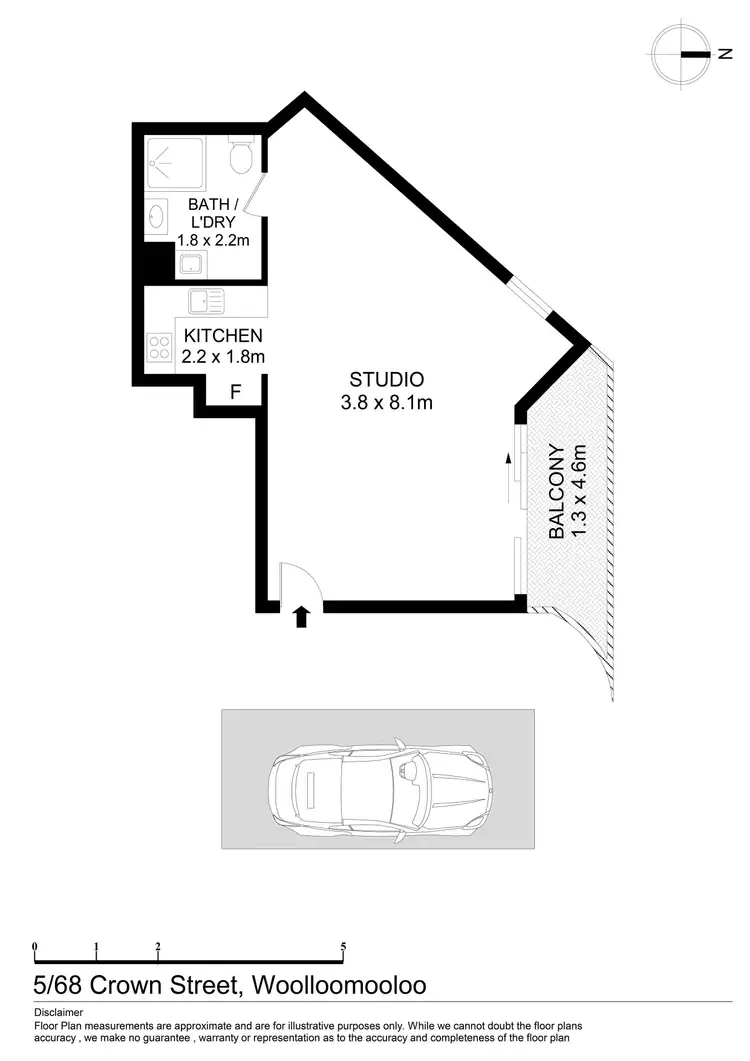 Floorplan of Homely studio listing, 5/68 Crown Street, Woolloomooloo NSW 2011
