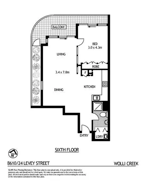 Floorplan of Homely apartment listing, B610/24 Levey Street, Wolli Creek NSW 2205