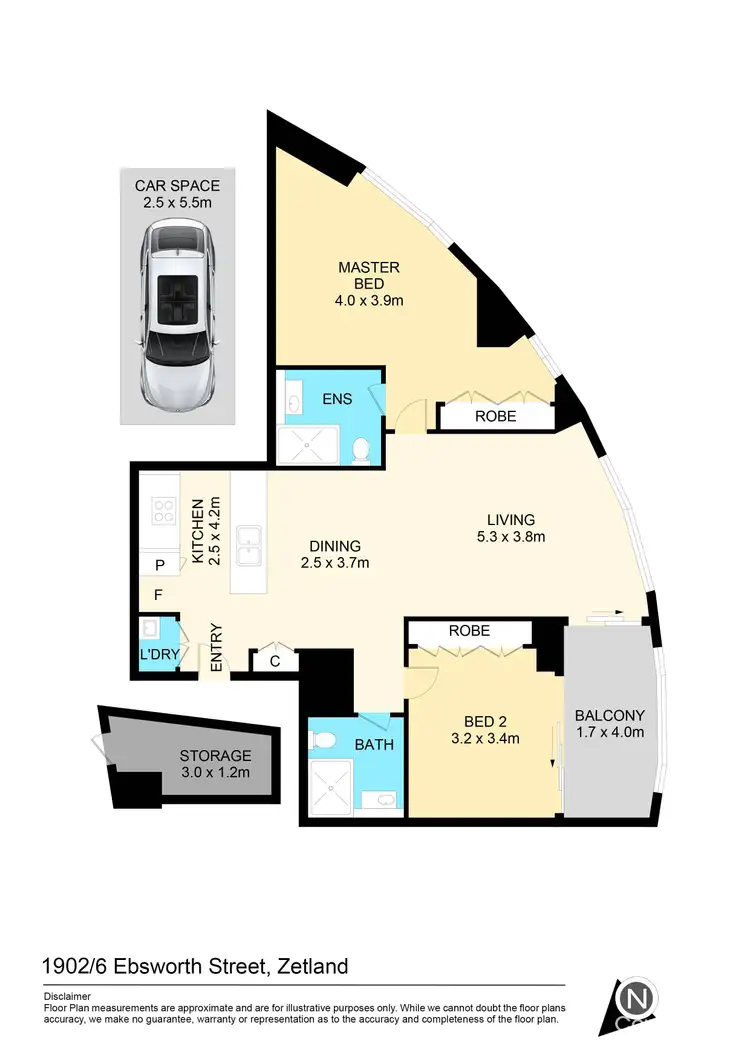 Floorplan of Homely apartment listing, 1902/6 Ebsworth Street, Zetland NSW 2017