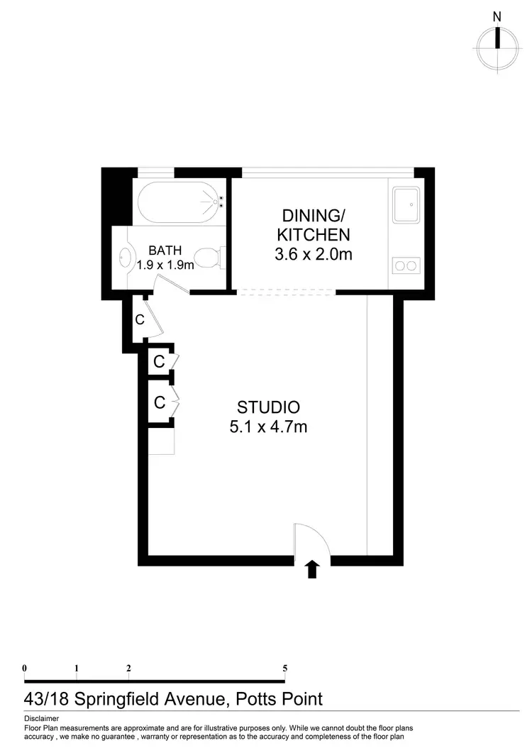 Floorplan of Homely studio listing, 43/18 Springfield Avenue, Potts Point NSW 2011