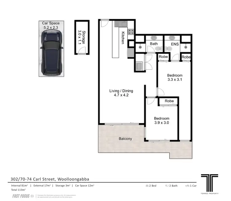 Floorplan of Homely unit listing, 302/70-74 Carl Street, Woolloongabba QLD 4102