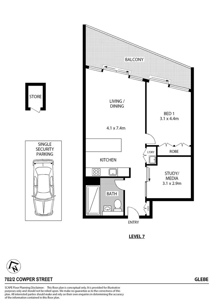 Floorplan of Homely apartment listing, 702/2 Cowper Street, Glebe NSW 2037