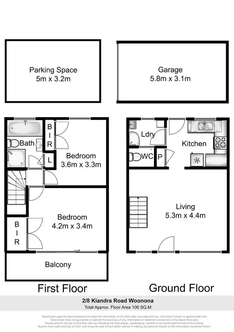 Floorplan of Homely townhouse listing, 2/8 Kiandra Road, Woonona NSW 2517