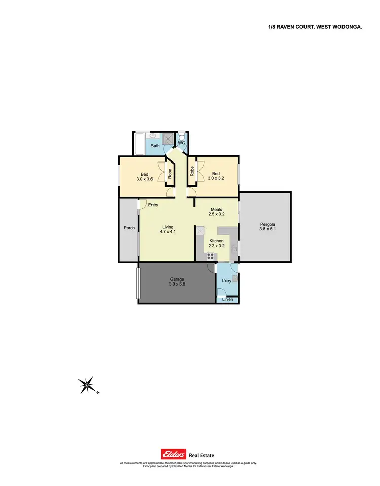 Floorplan of Homely unit listing, 1/8 Raven Court, Wodonga VIC 3690