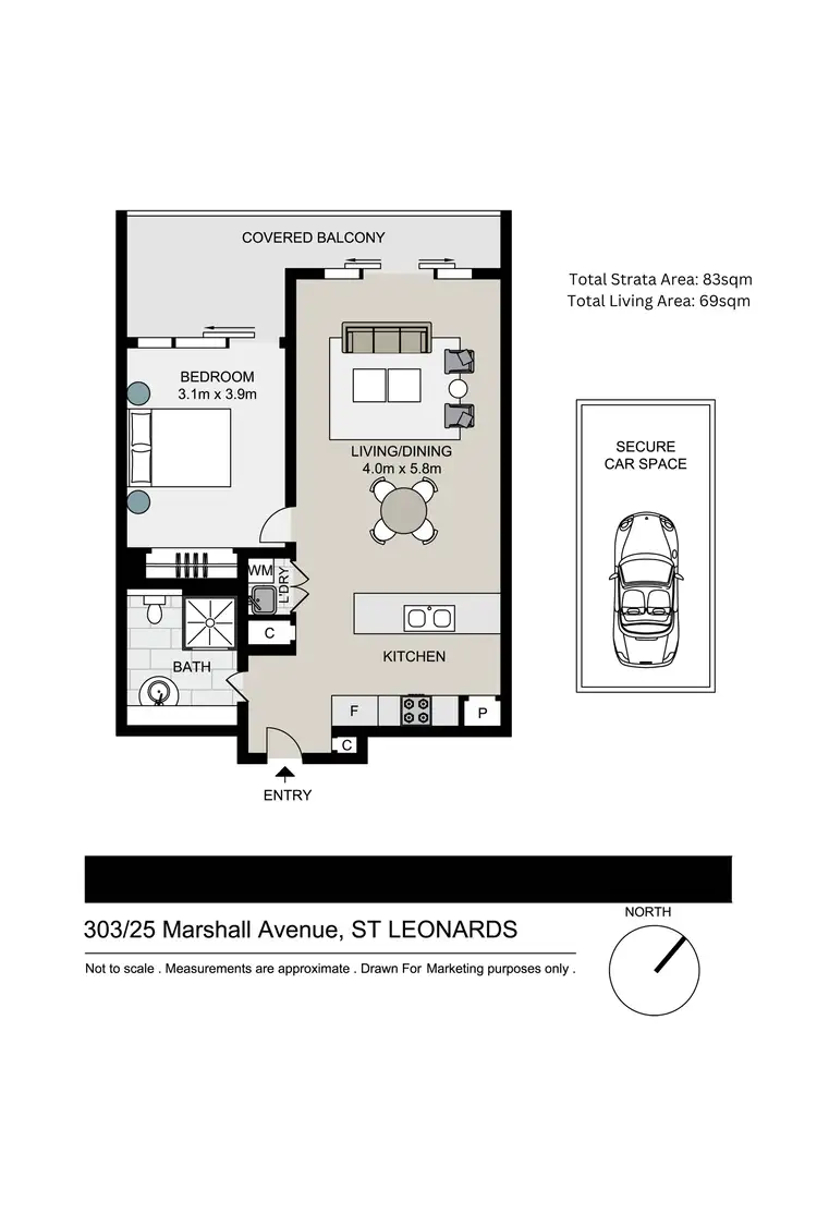 Floorplan of Homely unit listing, 303/25 Marshall Avenue, St Leonards NSW 2065