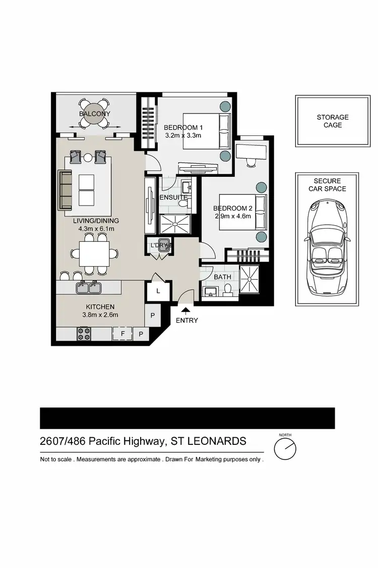Floorplan of Homely apartment listing, 2607/486 Pacific Highway, St Leonards NSW 2065