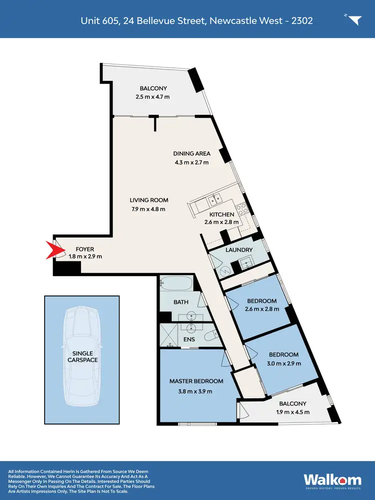 Floorplan of Homely apartment listing, 605/25 Bellevue Street, Newcastle West NSW 2302