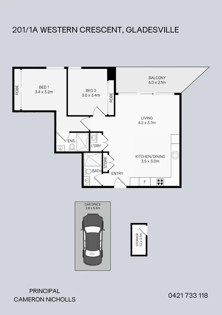 Floorplan of Homely unit listing, 201/1A Western Crescent, Gladesville NSW 2111