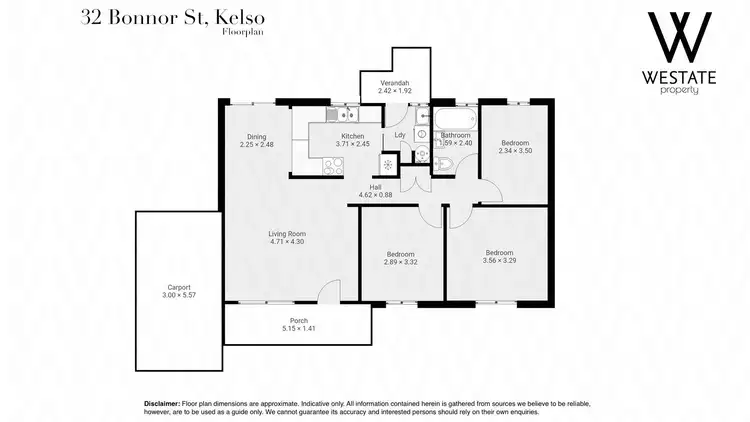 Floorplan of Homely semi-detached listing, 2/32 Bonnor Street, Kelso NSW 2795