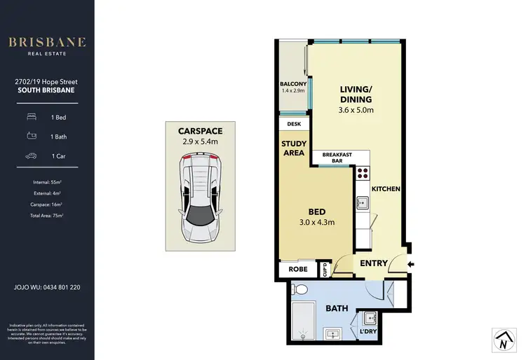 Floorplan of Homely apartment listing, 2702/19 Hope Street, South Brisbane QLD 4101