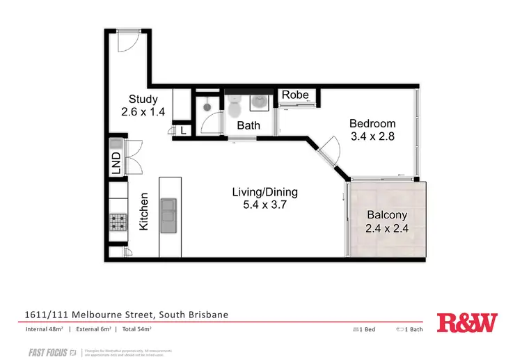 Floorplan of Homely apartment listing, 1611/111 Melbourne Street, South Brisbane QLD 4101