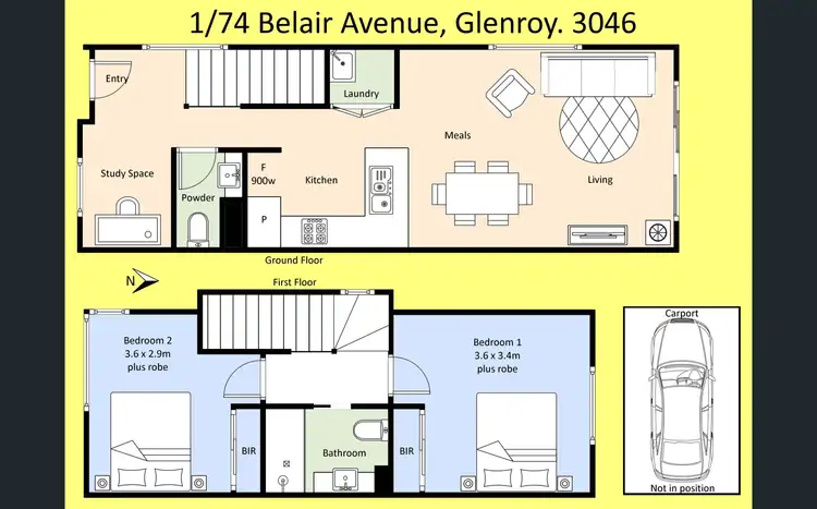 Floorplan of Homely townhouse listing, 1/74 Belair Avenue, Glenroy VIC 3046