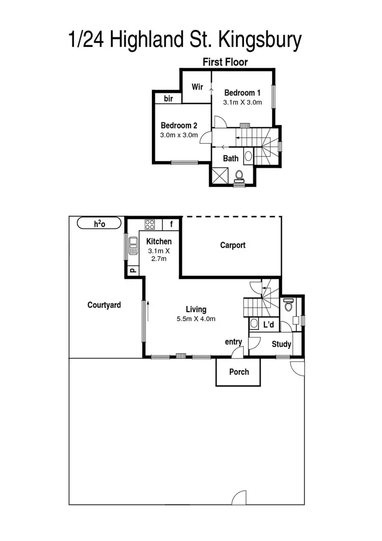 Floorplan of Homely townhouse listing, 1/24 Highland Street, Kingsbury VIC 3083