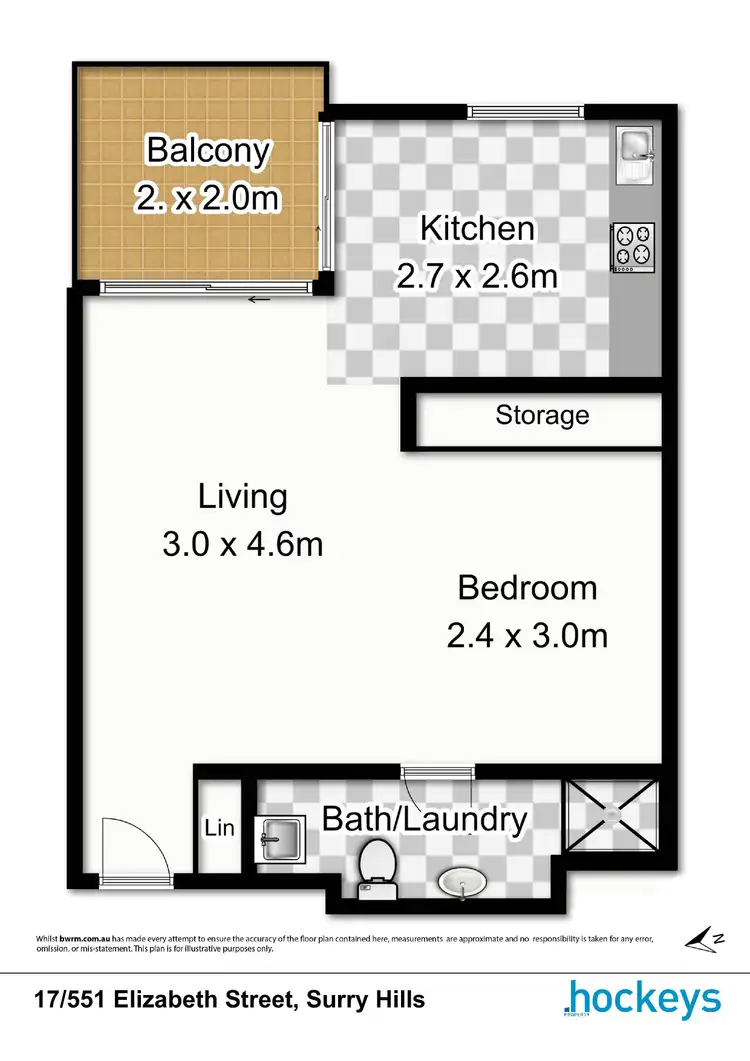 Floorplan of Homely studio listing, 17/551 Elizabeth Street, Surry Hills NSW 2010