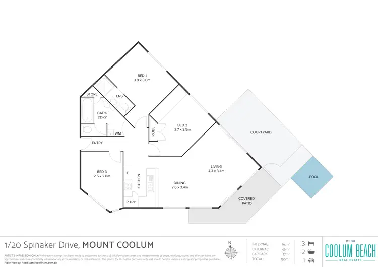 Floorplan of Homely apartment listing, 1/20 Spinnaker Drive, Mount Coolum QLD 4573