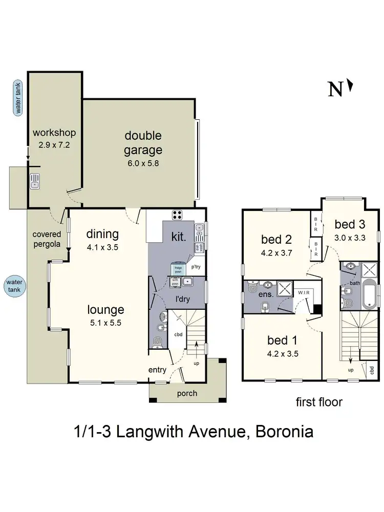 Floorplan of Homely townhouse listing, 1/1-3 Langwith Avenue, Boronia VIC 3155