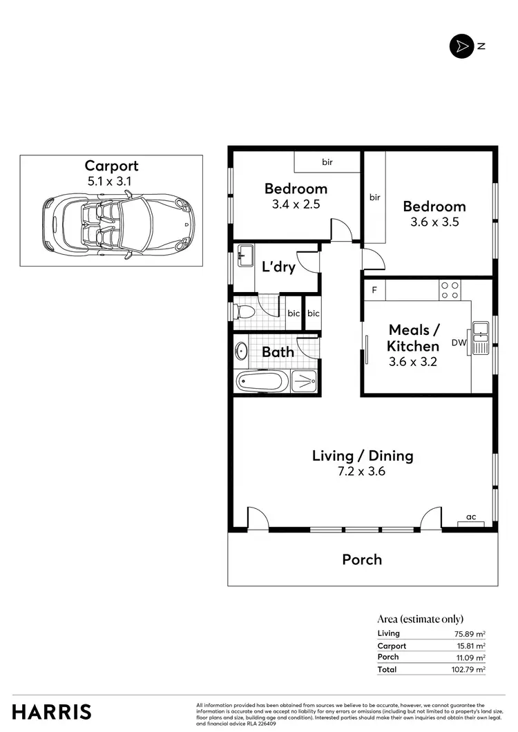 Floorplan of Homely unit listing, 2/63 Walkerville Terrace, Gilberton SA 5081