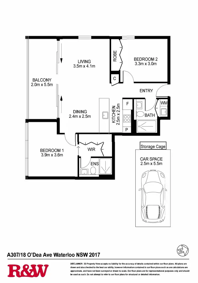 Floorplan of Homely apartment listing, A307/18 O'Dea Avenue, Waterloo NSW 2017