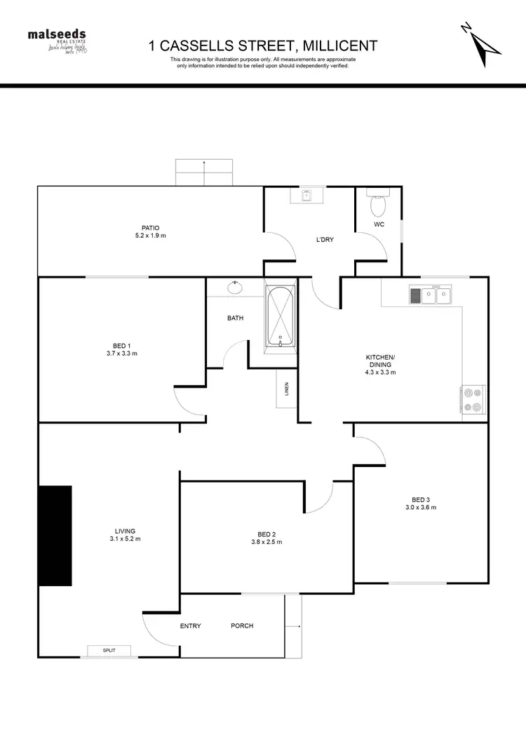 Floorplan of Homely semi-detached listing, 1 Cassells Street, Millicent SA 5280