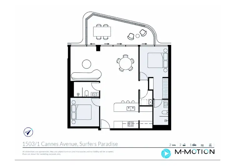 Floorplan of Homely apartment listing, Level 15/1503/1 Cannes Avenue, Surfers Paradise QLD 4217