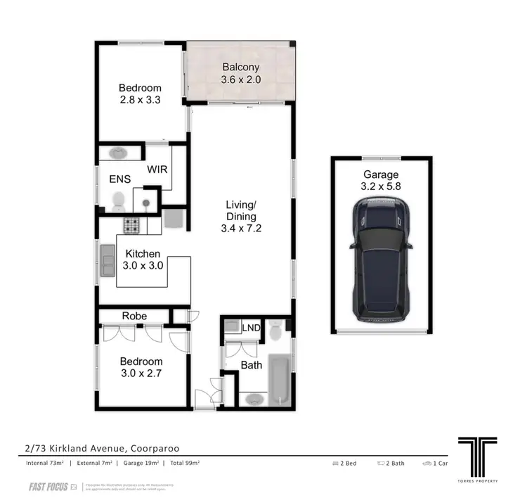 Floorplan of Homely unit listing, 2/73 Kirkland Avenue, Coorparoo QLD 4151
