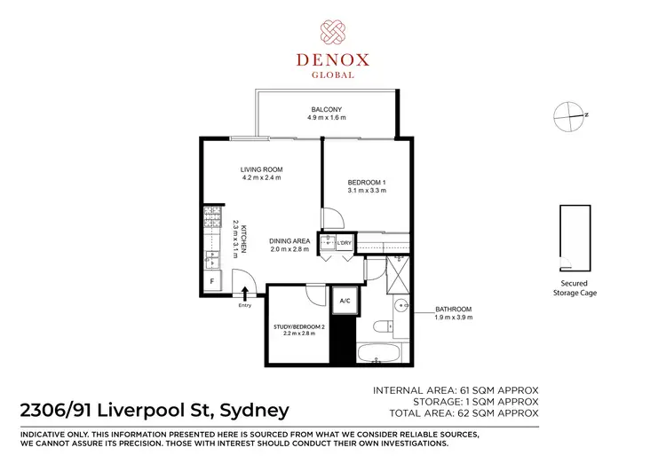 Floorplan of Homely apartment listing, 2306/91 Liverpool Street, Sydney NSW 2000