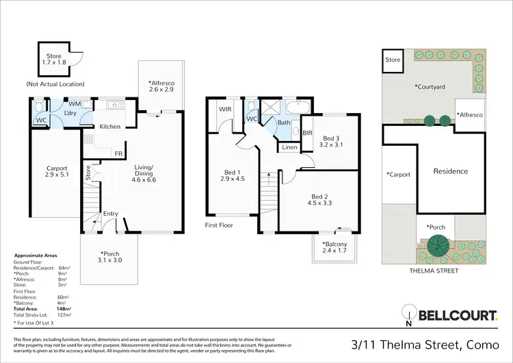 Floorplan of Homely townhouse listing, 3/11 Thelma Street, Como WA 6152