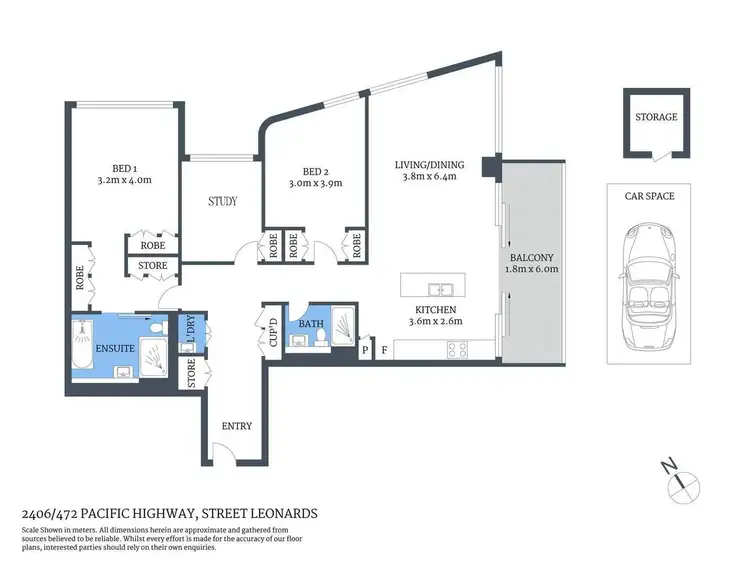 Floorplan of Homely unit listing, 2406/472 Pacific Highway, St Leonards NSW 2065