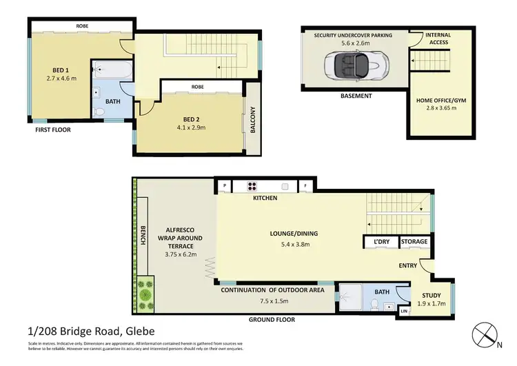 Floorplan of Homely townhouse listing, 1/208 Bridge Road, Glebe NSW 2037