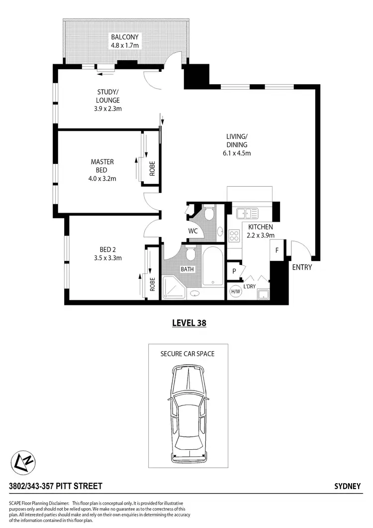 Floorplan of Homely apartment listing, 3802/343-357 Pitt Street, Sydney NSW 2000