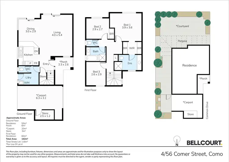 Floorplan of Homely townhouse listing, 4/56 Comer Street, Como WA 6152