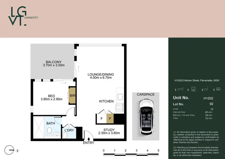 Floorplan of Homely apartment listing, H1202/2 Morton Street, Parramatta NSW 2150