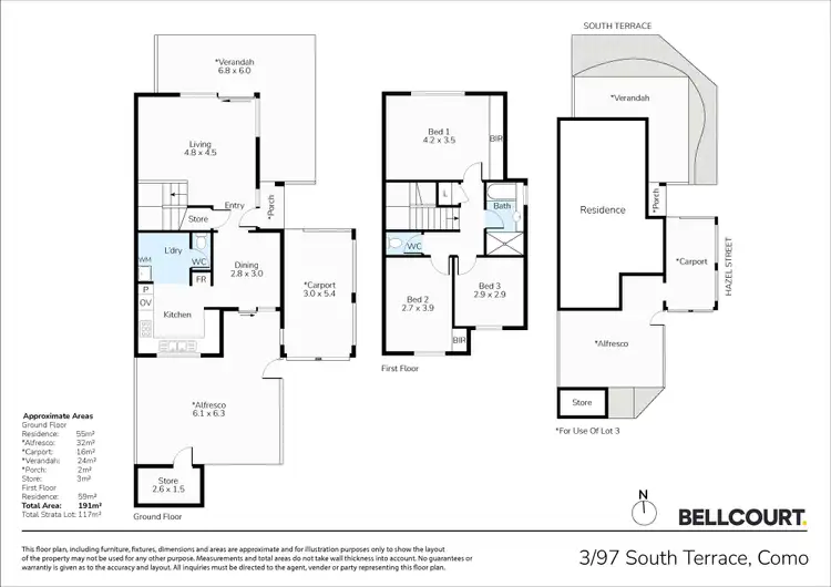 Floorplan of Homely townhouse listing, 3/97 South Terrace, Como WA 6152
