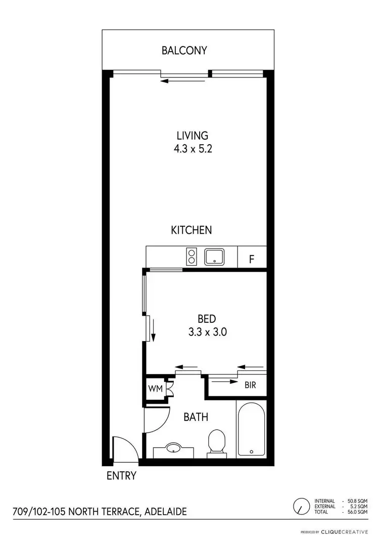 Floorplan of Homely unit listing, 709/102-105 North Terrace, Adelaide SA 5000
