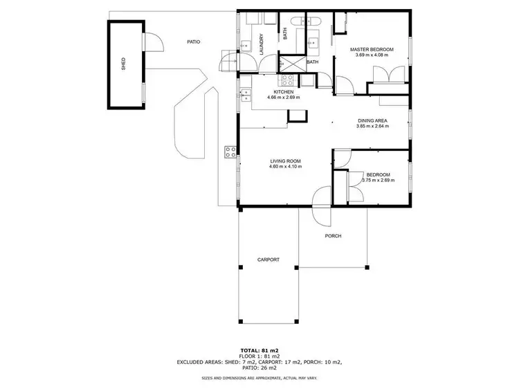 Floorplan of Homely unit listing, 1/14 Cyrilla Court, West Wodonga VIC 3690