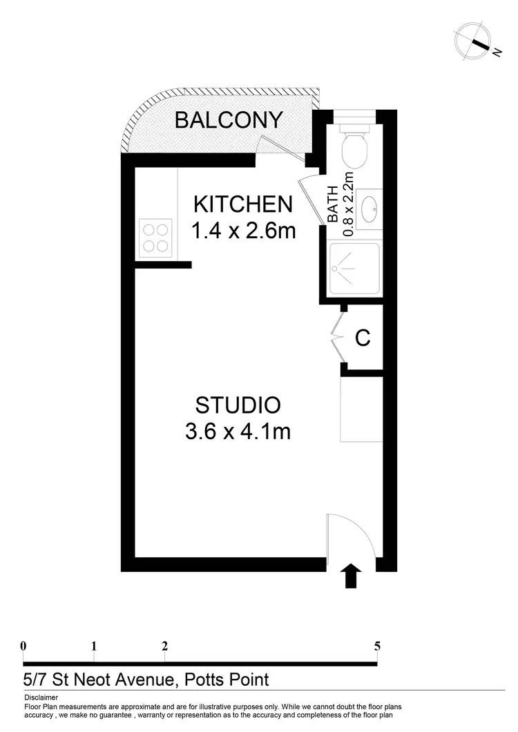 Floorplan of Homely studio listing, 5/7 St Neot Avenue, Potts Point NSW 2011