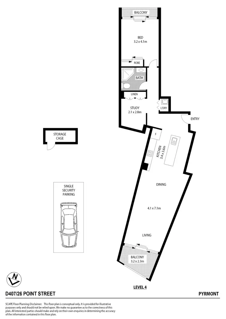 Floorplan of Homely apartment listing, D407/26 Point Street, Pyrmont NSW 2009